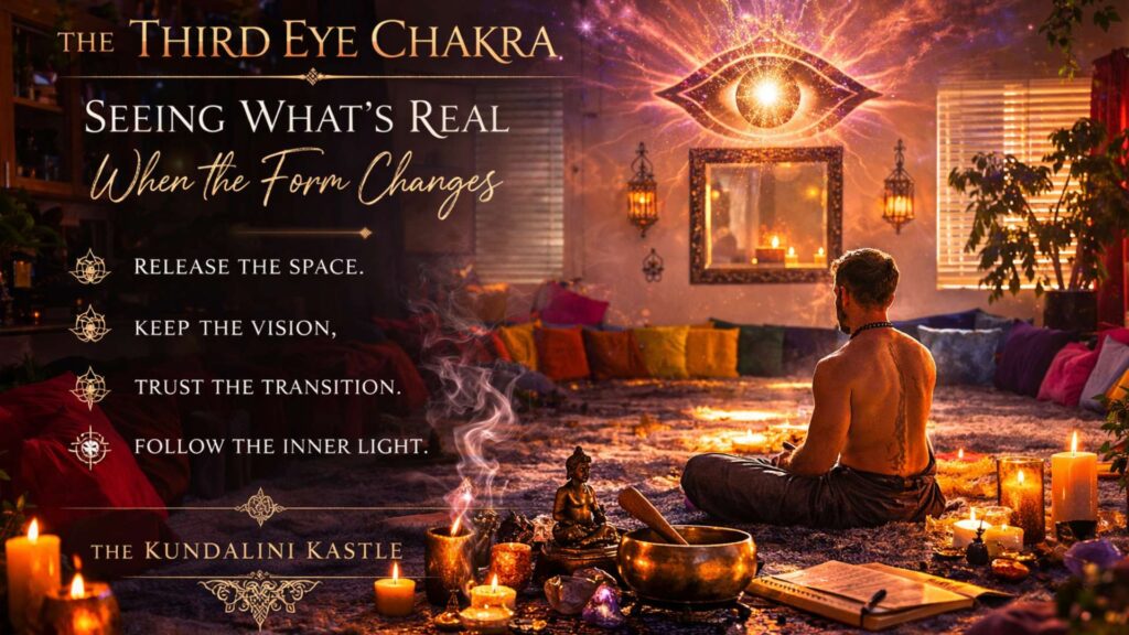 Third Eye Chakra symbol with radiant energy, representing inner sight and intuition.