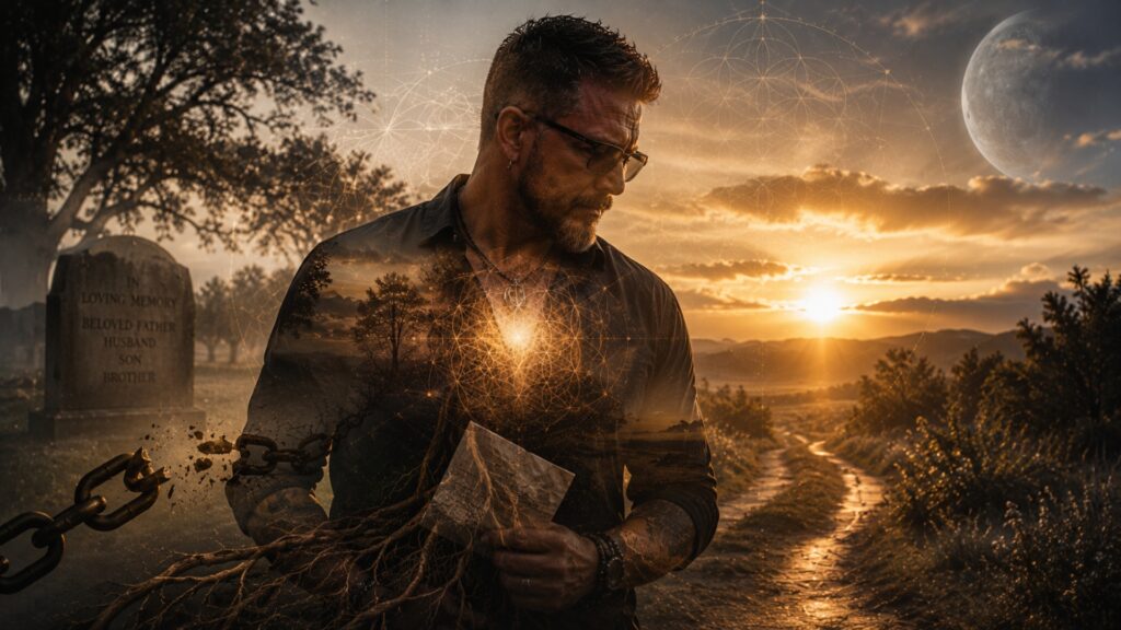 A reflective scene of a letter placed at a grave under moonlight, symbolizing grief, memory, and fatherhood.