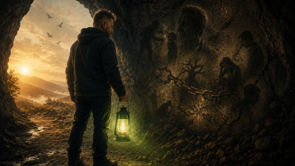 A symbolic shadow of a father cast over a child, representing legacy, influence, and emotional memory.