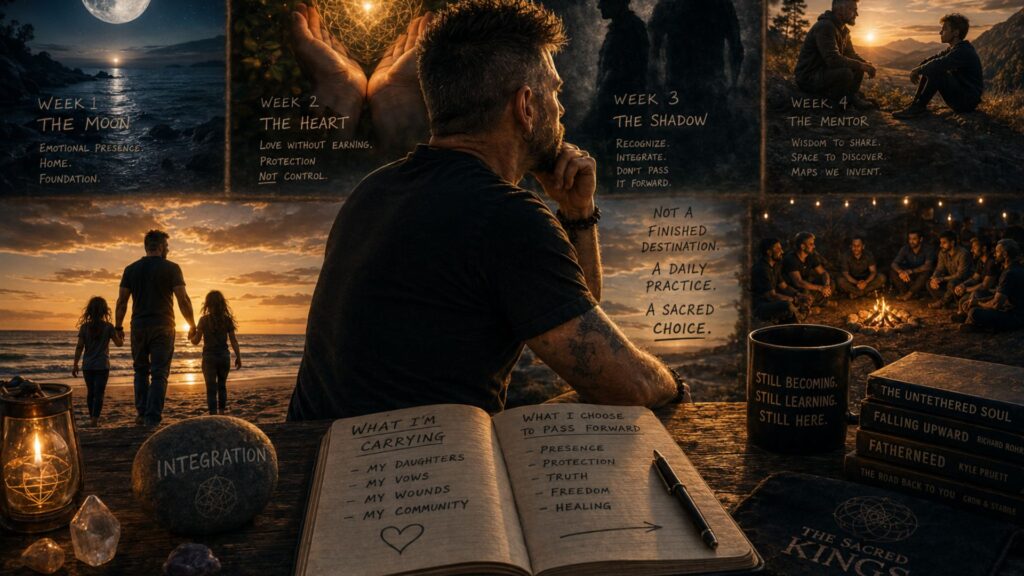 A reflective visual symbolizing a father’s guidance and emotional connection with family, representing sacrifice and gratitude.